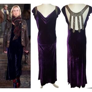 Ralph Lauren Collection Evening Gown Beaded Velvet Dress Maxi 50th Runway $5K 12
